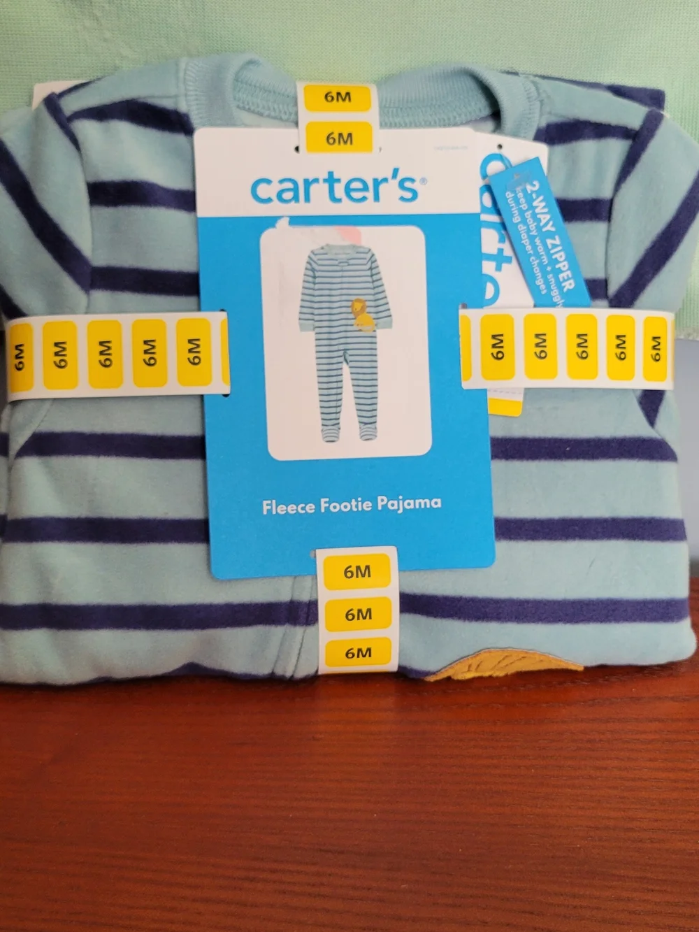 Carter's Light Blue & Navy Striped Lion Footed One-Piece